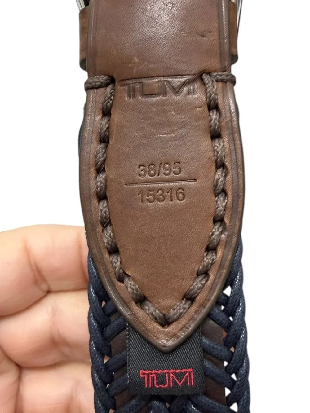 TUMI Leather Cord Woven Braided Men's Belt Size 38/95 Discontinued Style 15316
